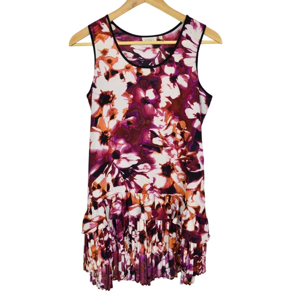 LOGO By Lori‎ Goldstein Sleeveless Tunic Top Pleated Floral Watercolor Women’s 2